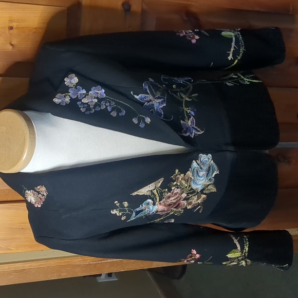 NYGÄRD* Velvet and wool embroidered blazer jacket lapel hook/eye close sz Medium - Picture 1 of 12